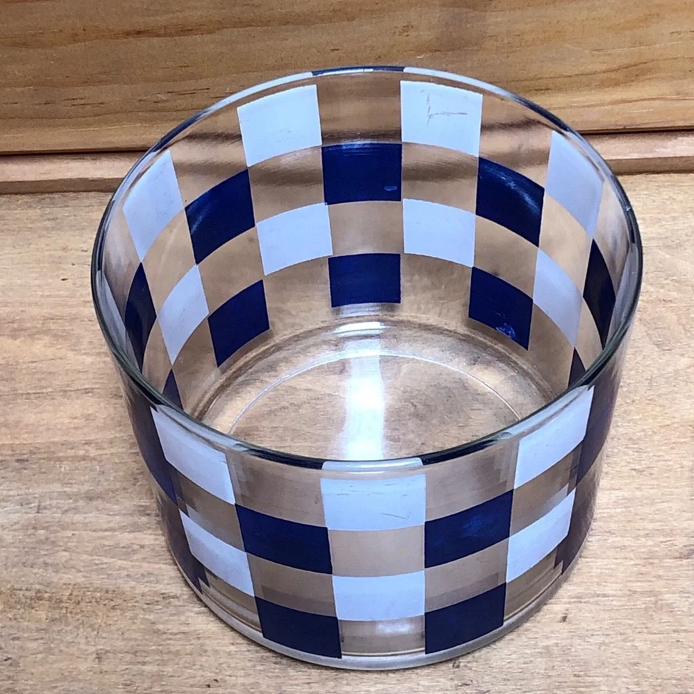Vintage MCM Mid Century Glass Colorful Printed Ice Bucket Barware Serving Blue